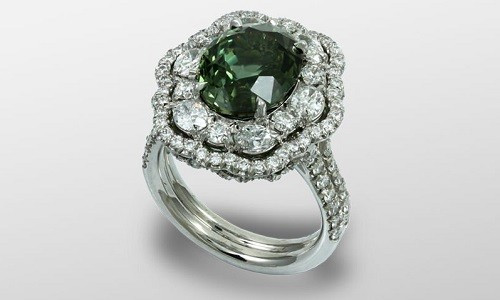 кольцо с зеленым сапфиром